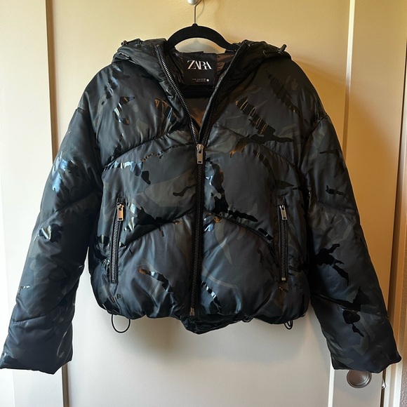 Zara Black Camouflage Puffer Jacket - Picture 1 of 5